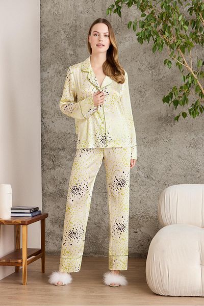 Pierre Cardin Set pijamale pentru femei cu model din satin - 1240 Lime