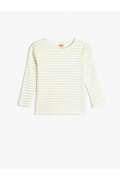 Koton Long Sleeve Crew Neck Ribbed Cotton T-Shirt