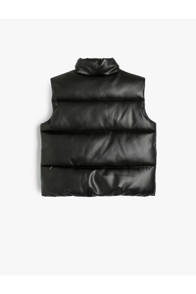 Koton Inflatable Vest Leather Look Snap Closure Stand Collar Waterproof