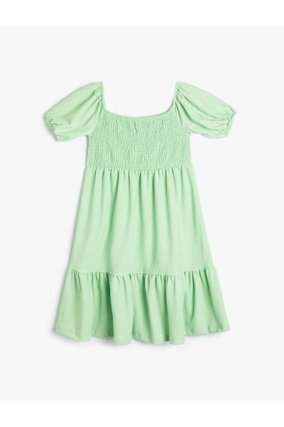 Koton Kurzärmliges, elastisches Lagenkleid – quadratischer Kragen