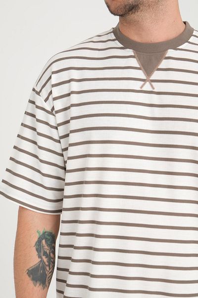 Valiberta Mink Colored Striped Oversize Envelope Collar T-shirt