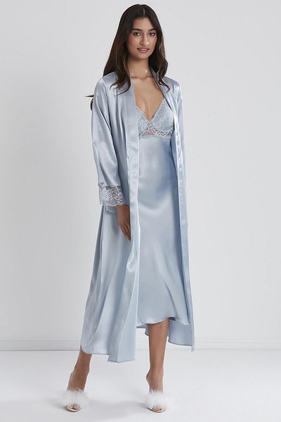 Pierre Cardin Set cămașă de noapte și halat de toaletă din dantelă din satin - 4370