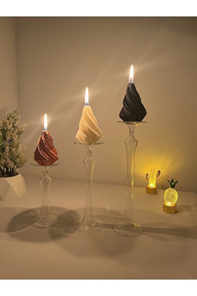 Genel Markalar El Yapımı Hediyelik Şamdan 3’lü Set(ŞEFFAF— MUM DAHİL DEĞİLDİR)