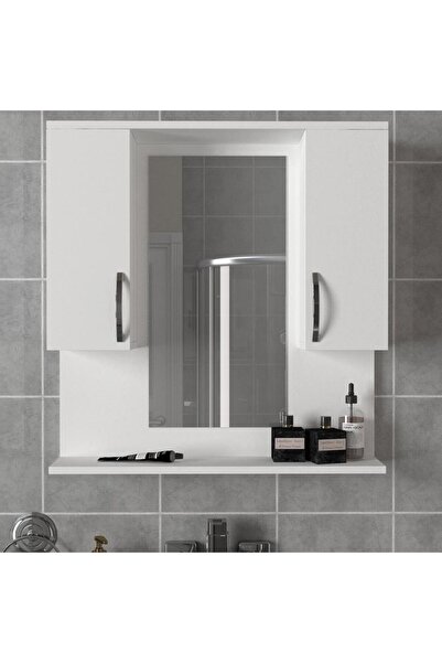 Dekorister Tiger Aynalı Banyo Etajer Beyaz