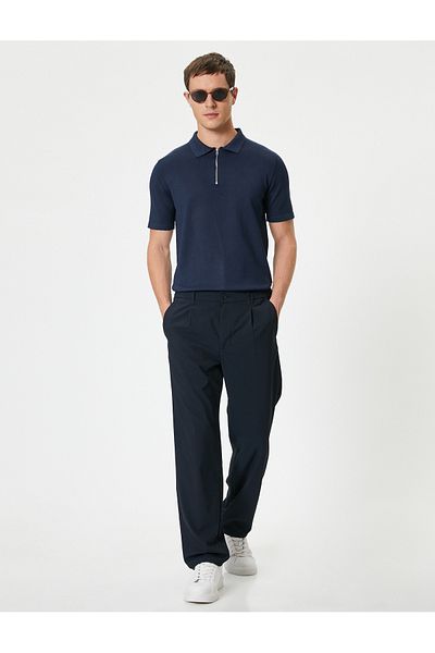 Koton Strickpullover mit Polokragen – halber Reißverschluss, kurze Ärmel