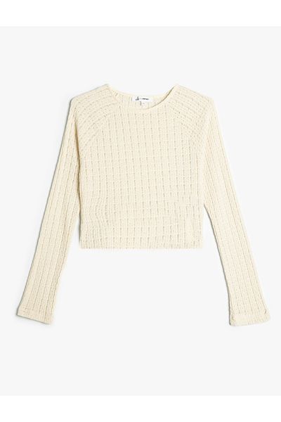 Koton Long Sleeve Knitwear T-Shirt - Crew Neck with Tie Detail