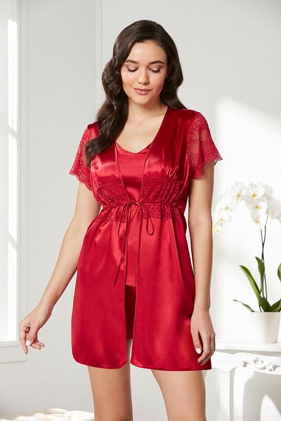 Pierre Cardin Satin Lace 3-Piece Shorts & Combi & Dressing Gown Set 2480