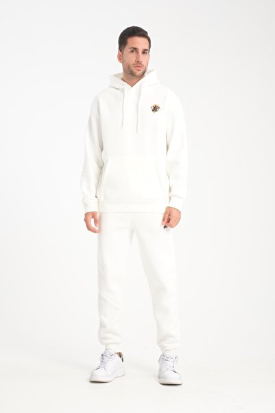 Valiberta Ανδρικό σετ φόρμας Oversize Puff Printed CozyFit Hooded - Ecru