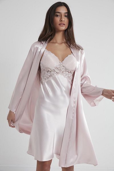 Pierre Cardin Set cămașă de noapte și halat de toaletă din dantelă din satin - 4050