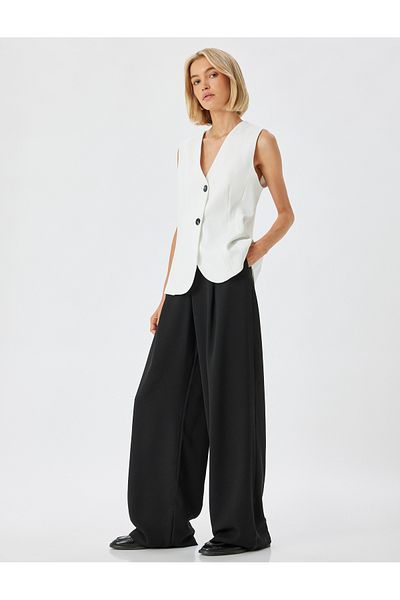 Koton High Waist Palazzo Trousers with Pockets and Pleat Detail