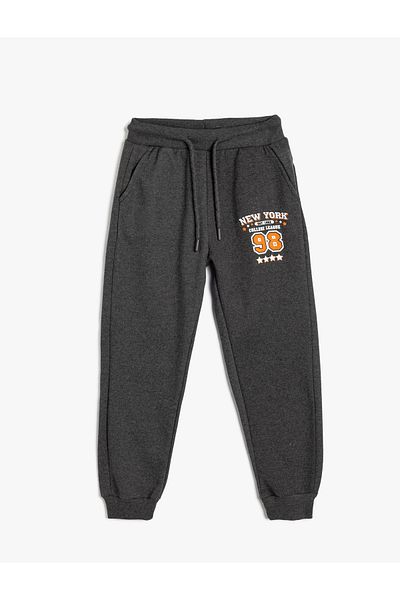 Koton Jogger Sweatpants Slogan Printed Pockets Tie-Up Waist