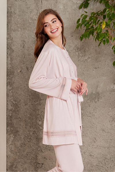 Pierre Cardin Lace Combed Cotton 3-Piece Women's Pajama Set - 2800