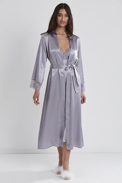 Pierre Cardin طقم ثوب نوم ودانتيل ساتان - 4370