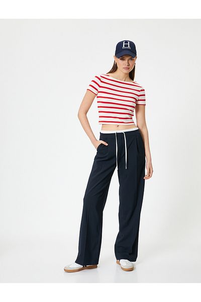 Koton Short Sleeve Crop Combed Cotton T-Shirt Crew Neck Slim Fit