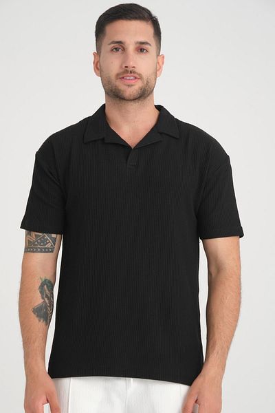Valiberta Black Premium V-Neck Oversize Ribbed T-shirt
