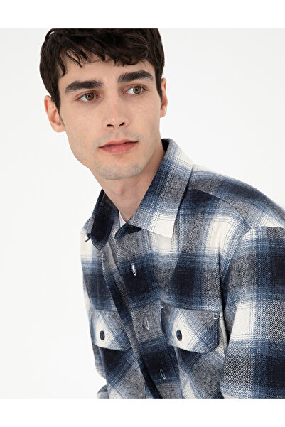 Pierre Cardin Lacivert Oduncu Çift Cepli Oversize Gömlek Ceket 50292338-VR033