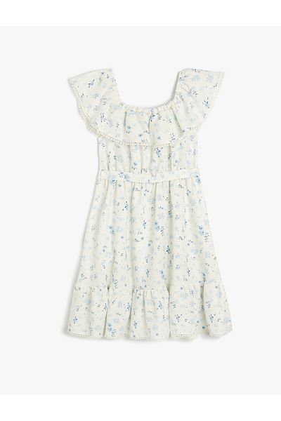Koton Linen Dress Sleeveless Ruffled Tiered Off Shoulder