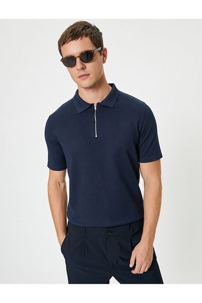 Koton Strickpullover mit Polokragen – halber Reißverschluss, kurze Ärmel