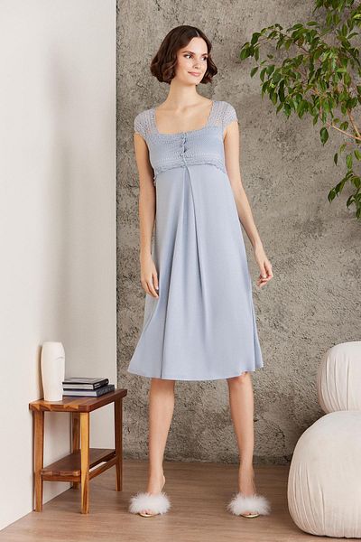 Pierre Cardin Set cămașă de noapte și halat din dantelă din bumbac pieptănat - 4005