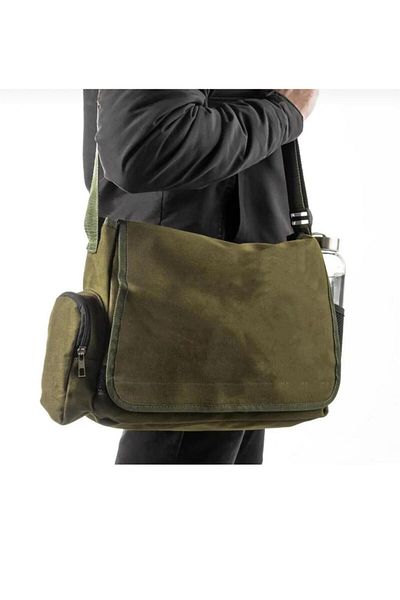 Köstebek Khaki Messenger Bag with Flap, Side Pocket and Water Bottle Compartment