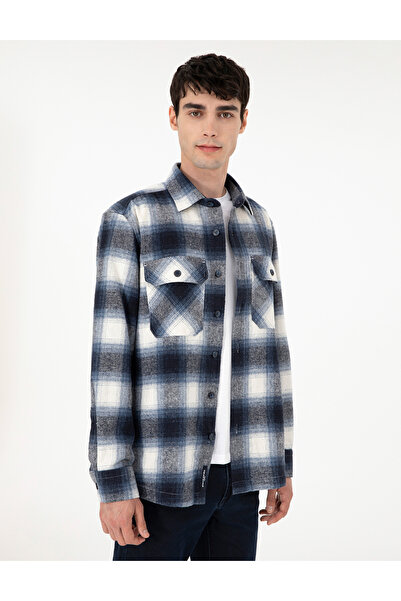 Pierre Cardin Lacivert Oduncu Çift Cepli Oversize Gömlek Ceket 50292338-VR033
