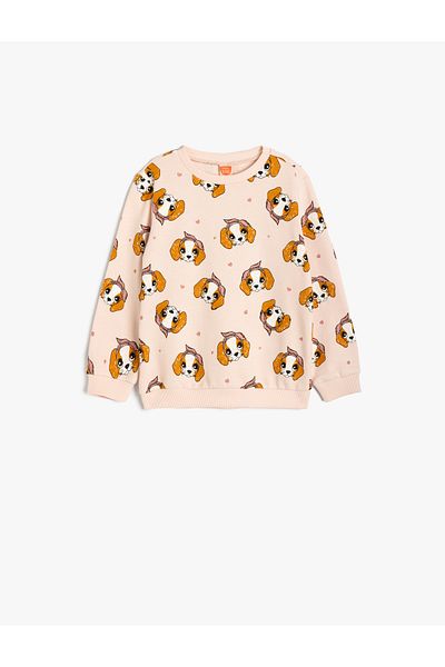 Koton Bavlněná mikina s potiskem psa - Crew Neck, Dlouhý rukáv, Stuha