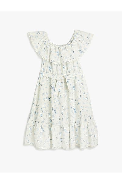 Koton Linen Dress Sleeveless Ruffled Tiered Off Shoulder