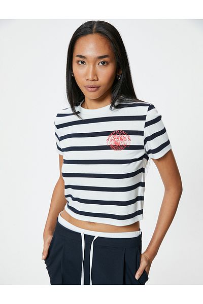 Koton Tricou crop cu mânecă scurtă imprimat cu decolteu