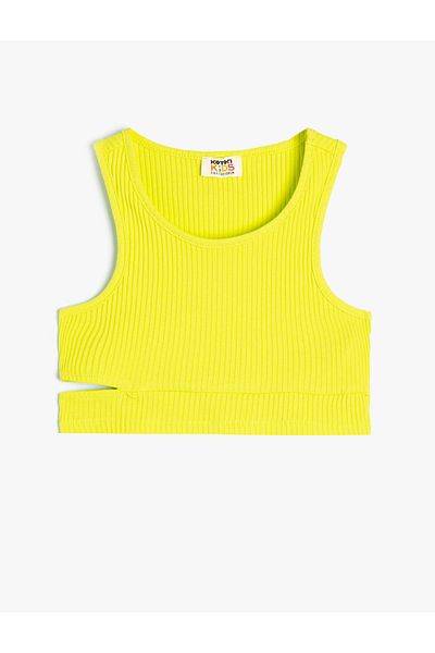 Koton Cotton Crop Tank - Sleeveless, Window Detailed, Round Neck