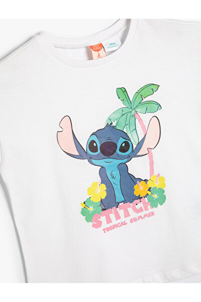 Koton Βαμβακερό κοντομάνικο μπλουζάκι με άδεια Stitch - Crew Neck