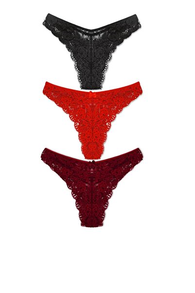 yokyokcollection wildcat Brazilian Dantelli Γυναικεία Σλιπ 3 τεμάχια