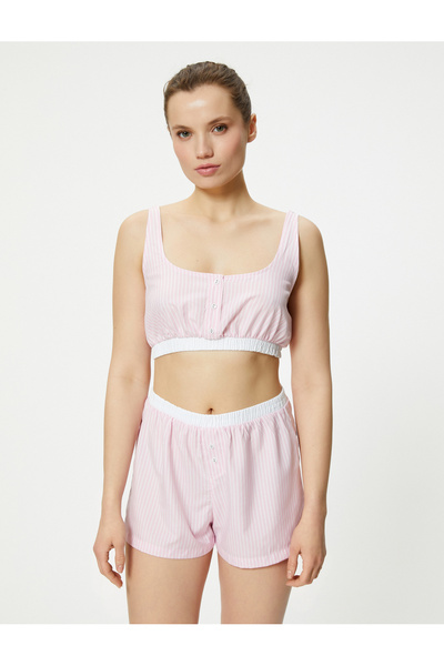 Koton Crop Pijama Üstü Beli Lastikli Düğmeli Askılı