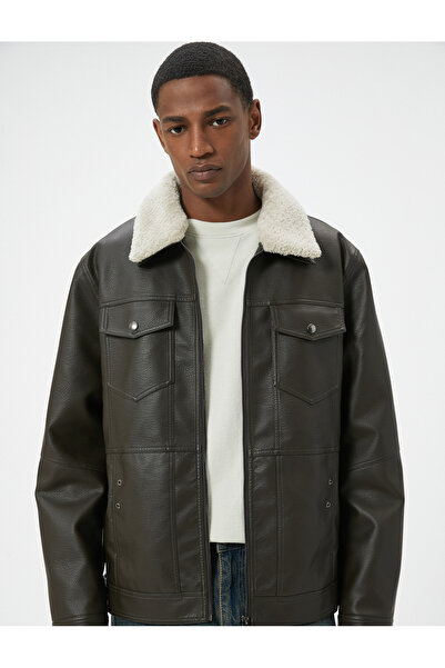 Koton Límec bundy z umělé kůže Kapsa z ovčí kůže na zip s podšívkou slim Fit