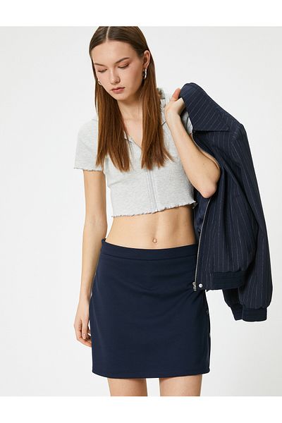 Koton Zippered Crop T-Shirt Long Sleeve Slim Fit