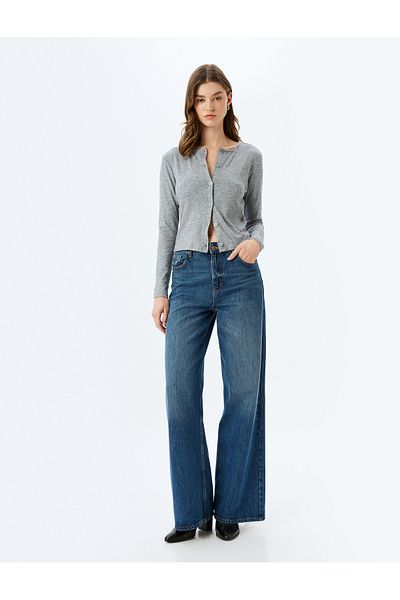 Koton Cardigan cu mânecă lungă, cu gât rotund, cu nasturi, slim fit