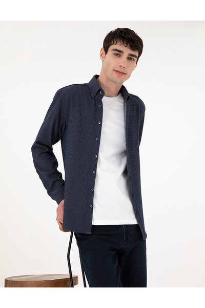 Pierre Cardin Lacivert Çizgili Regular Fit Uzun Kollu Gömlek 50293947-VR033