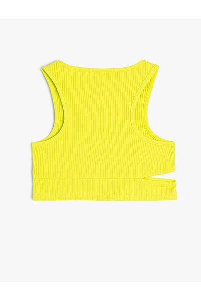 Koton Cotton Crop Tank - Sleeveless, Window Detailed, Round Neck