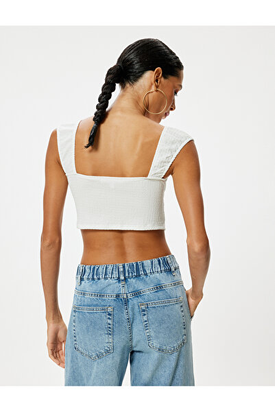 Koton Slim Fit Crop T-Shirt - Wrap, Back Detailed Cap Sleeve, Boat Neck