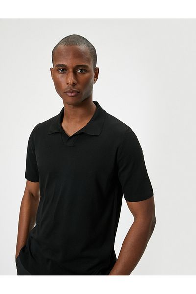Koton Polo Neck Slim Fit T-Shirt - Thin Knitwear, Short Sleeve, Gray
