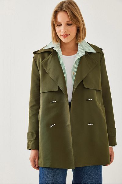 Bianco Lucci Damen-Trenchcoat mit Aller-Detail vorne in mittlerer Länge 2423 60351113