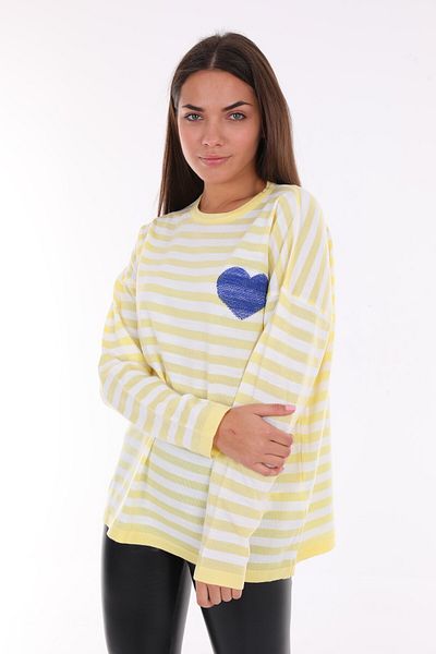 Alışveriş Sokağı Pulover oversize din tricotaje subțiri cu dungi brodate cu inimă