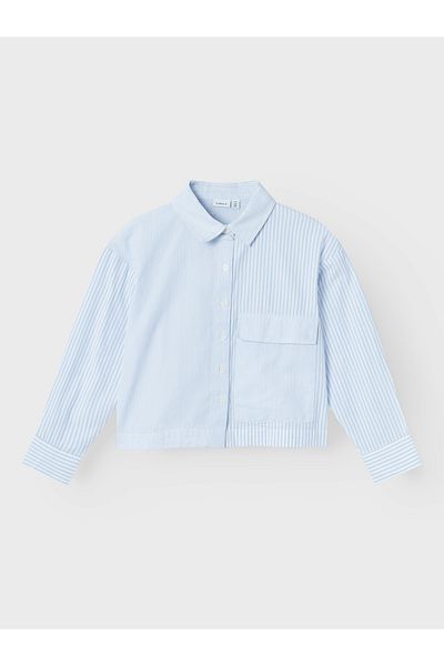 name ıt Nkfkastripe Chambray Blue Short Shirt - 13231493