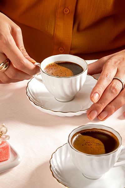 Nehir Jasmine White - 12 Piece Porcelain Coffee Cup Set