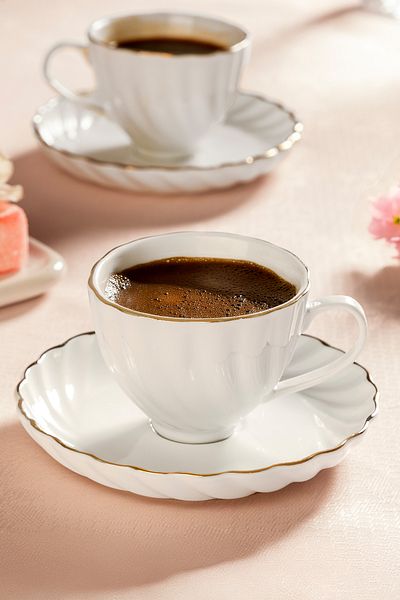 Nehir Jasmine White - 12 Piece Porcelain Coffee Cup Set