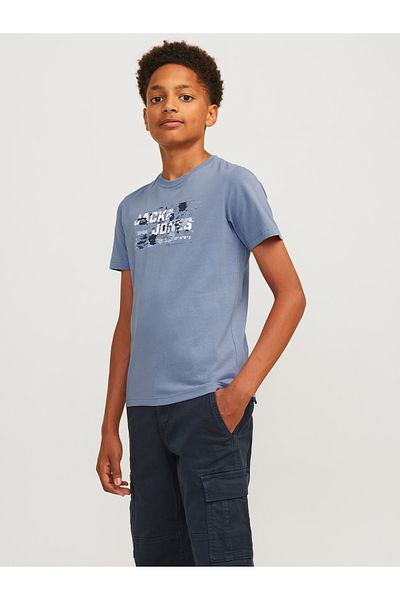 Jack & Jones تيشيرت JCOOUTDOOR بشعار AW24 SS CREW SN JNR 12263089 Flint Stone