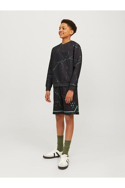 Jack & Jones Jjkey Spory Black Sweatshirt - Aop Loose Fit Ln Jnr 12269412