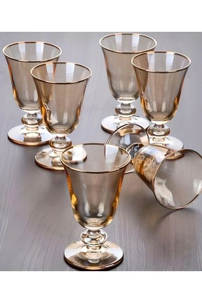 Paşabahçe Sofia Series Glass Gold Detailed - Magnolia Cup and Custard Bowl
