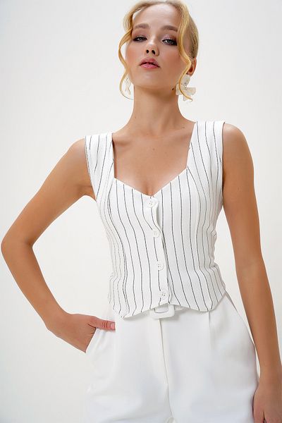 Trend Alaçatı Stili Vestă în dungi cu guler alb cu inimă pentru femei ALC-X10151