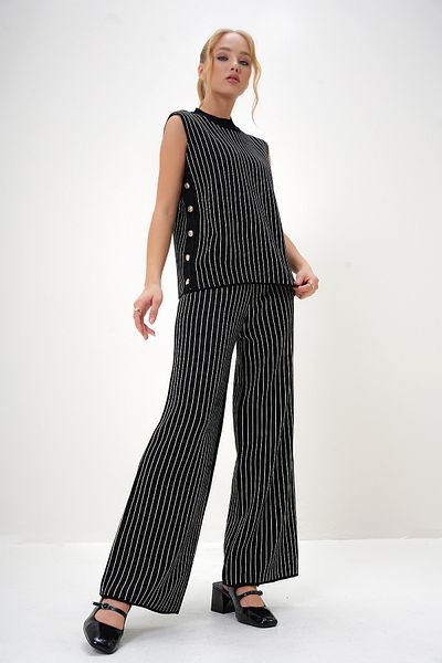 Trend Alaçatı Stili Black Women's Blouse and Palazzo Pants Set - Half Turtleneck, Buttoned Side Detail Alc-X13010