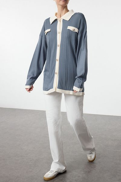 Edit by Trendyol Ζακέτα Indigo Knitwear - Color Block, TEDAW25TH00003